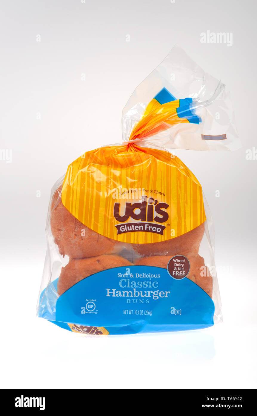 Udi’s gluten free hamburger rolls Stock Photo