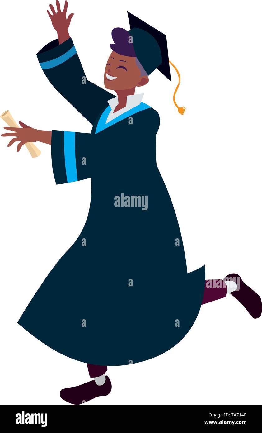 afro student boy graduated celebrating vector illustration design Stock ...