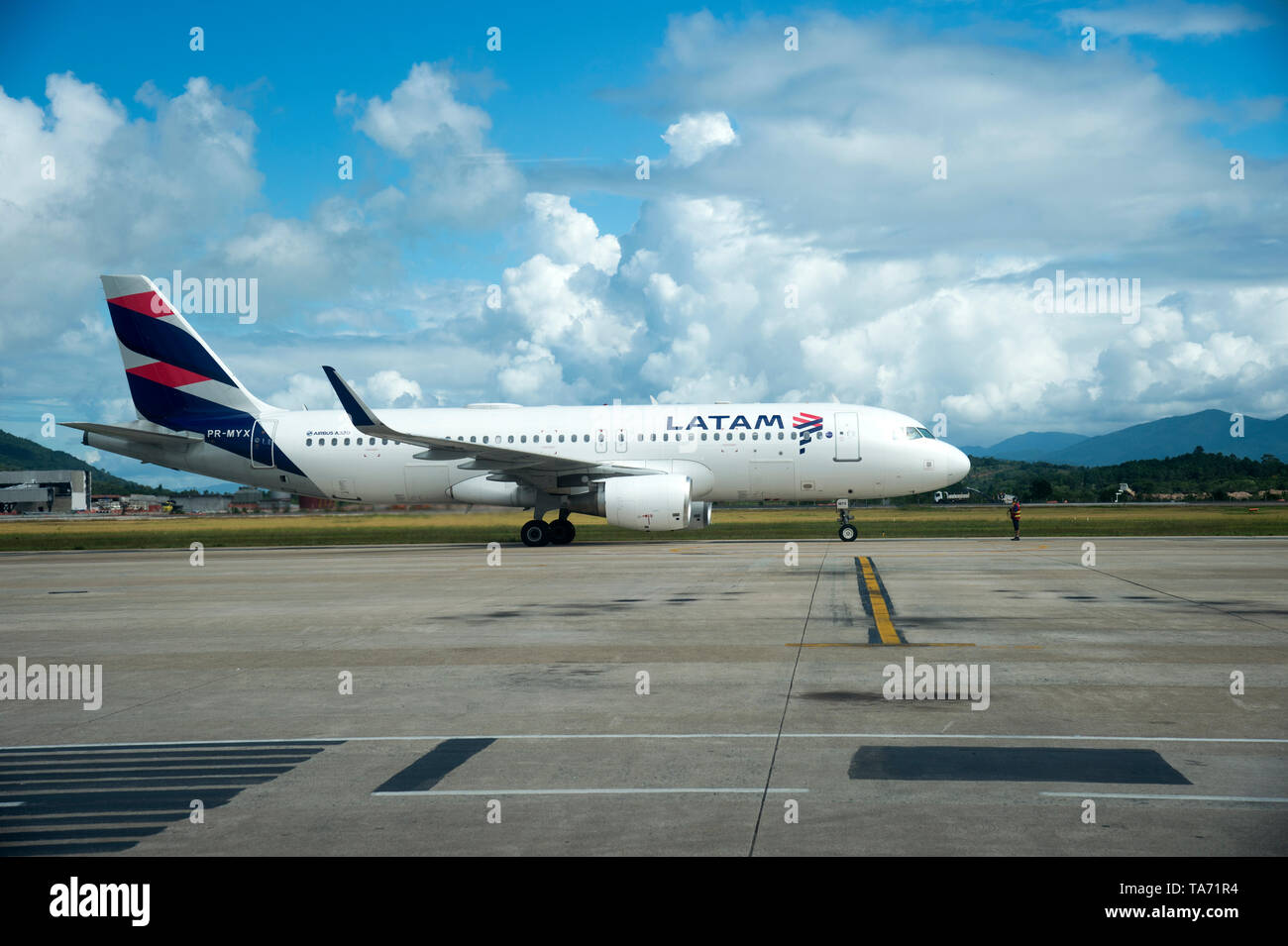 Chapeco - Brazil March 29, 2019 Airplane photo of airline Latam, at the airport in Brazil Stock Photo