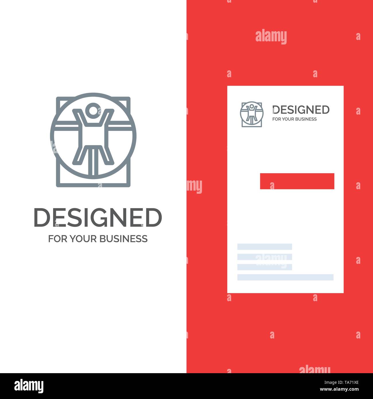 Vitruvian, Man, Medical, Scene Grey Logo Design and Business Card Template Stock Vector