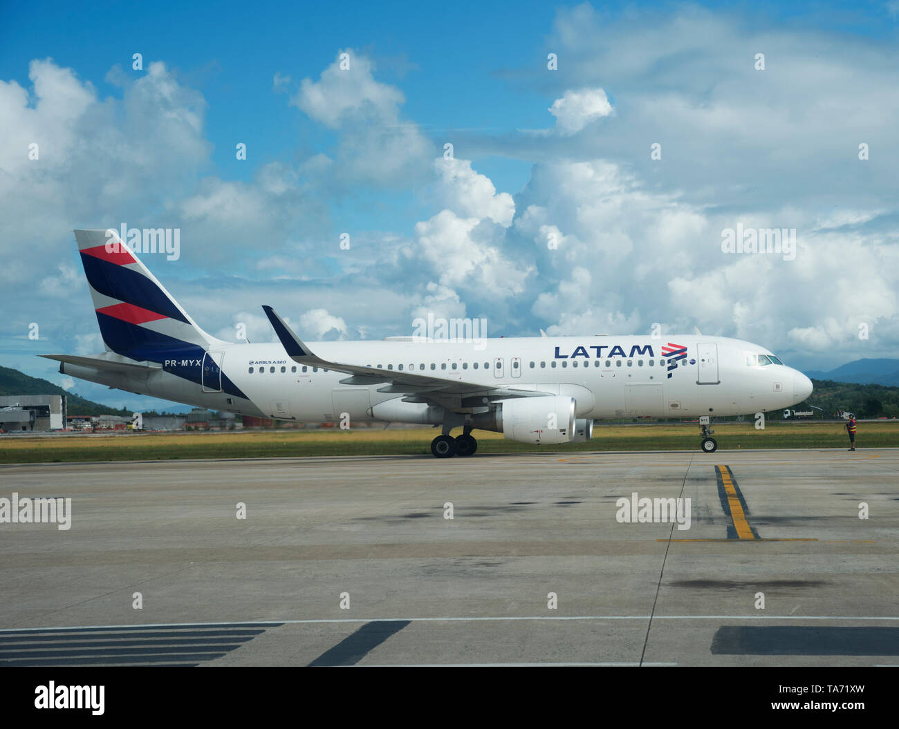 Chapeco - Brazil March 29, 2019 Airplane photo of airline Latam, at the airport in Brazil Stock Photo