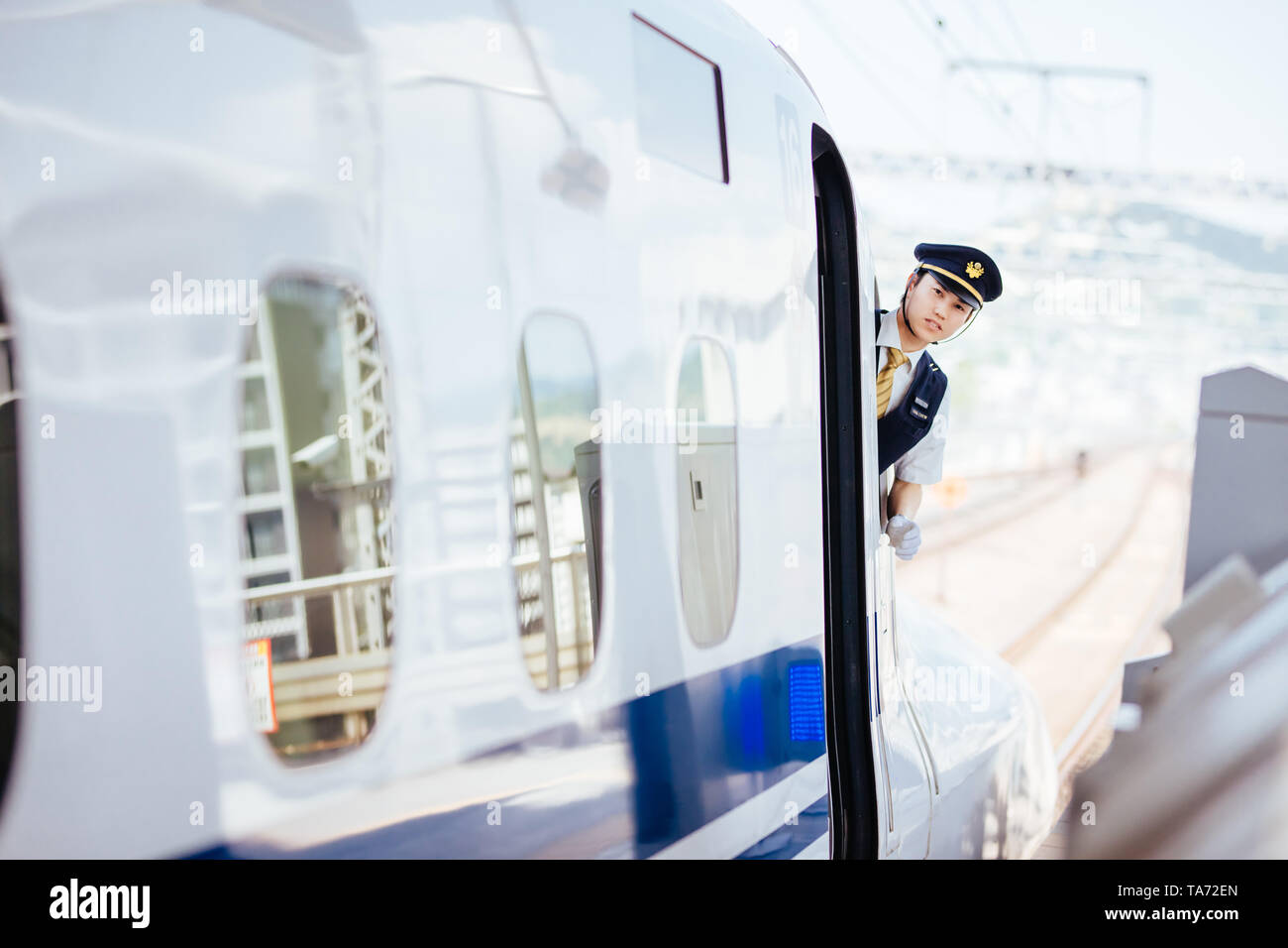 Shinkansen Bullet Train Staff Stock Photo Alamy