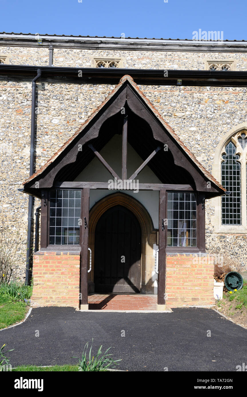 Porch, St John the Baptist Church, Aldenham , Hertfordshire Stock Photo