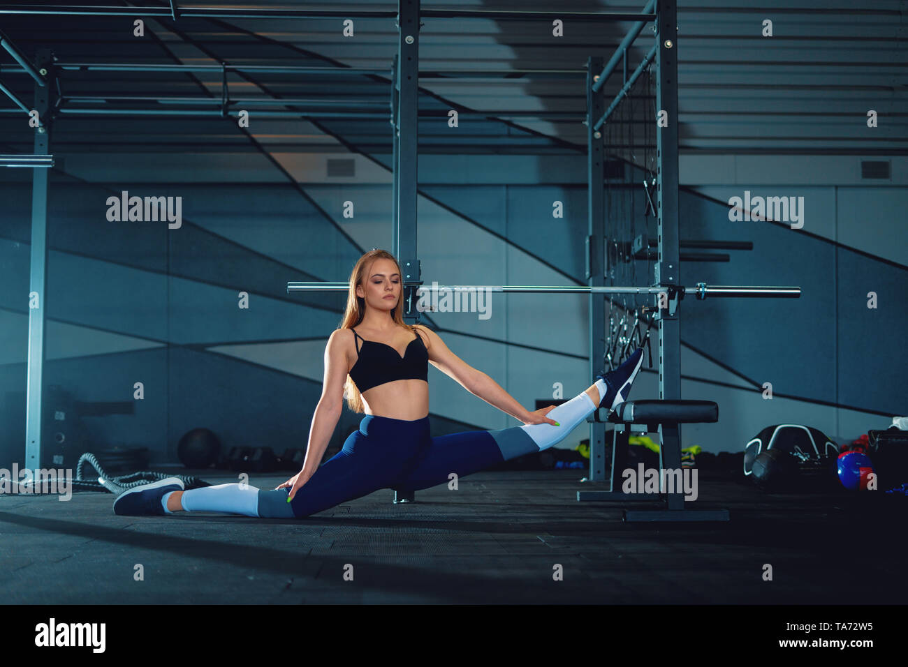 Curated visual reference: Fresh Look at Stretching Gymnast Girl Doing Vertical Split Twine Side View Of