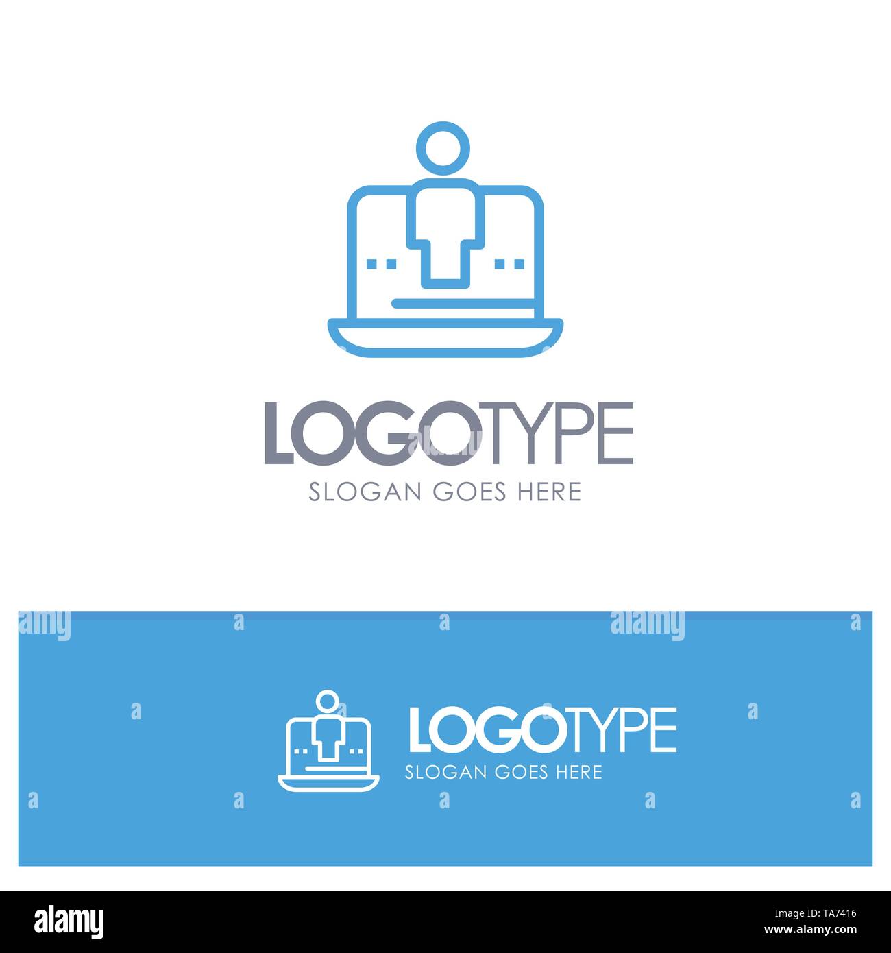 Computer, Digital, Laptop, Technology, Marketing Blue Outline Logo