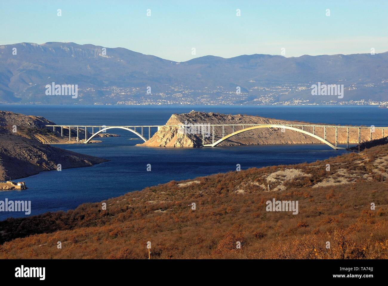 Krk Bridge (Croatian: Krcki most) is a 1430 m long reinforced concrete arch  bridge connecting the Croatian island of Krk to the mainland and carrying  over a million vehicles per year. The