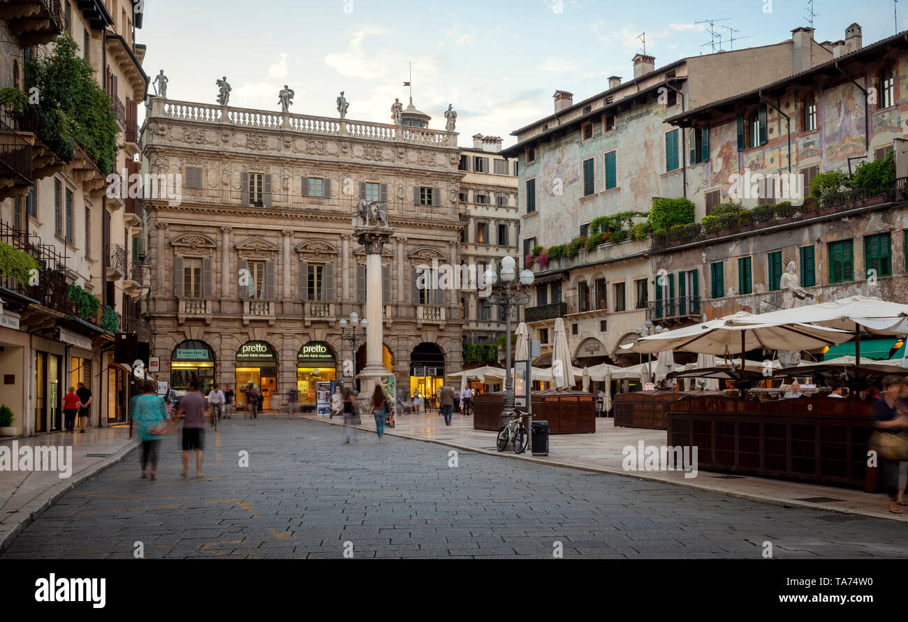 Verona, Italy - July 14, 2014: Panorama of town square in Verona city, Italy Stock Photo