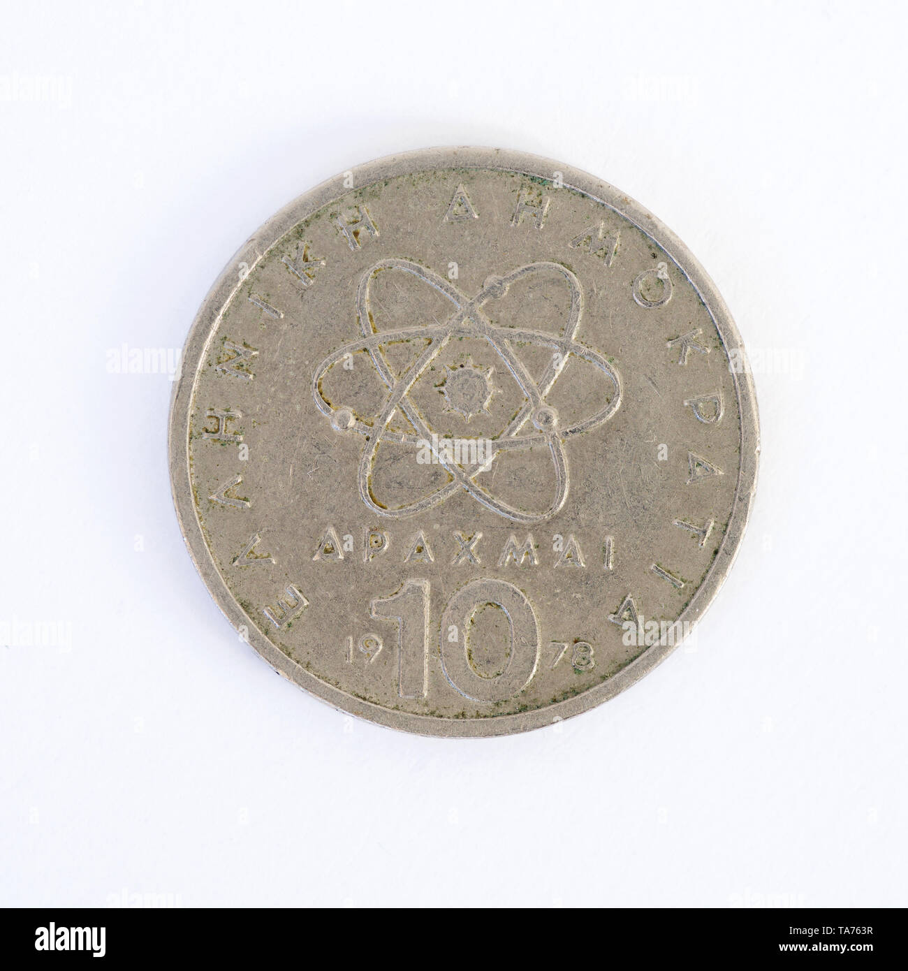 Greek 10 Drachmes coin - 1973 Stock Photo