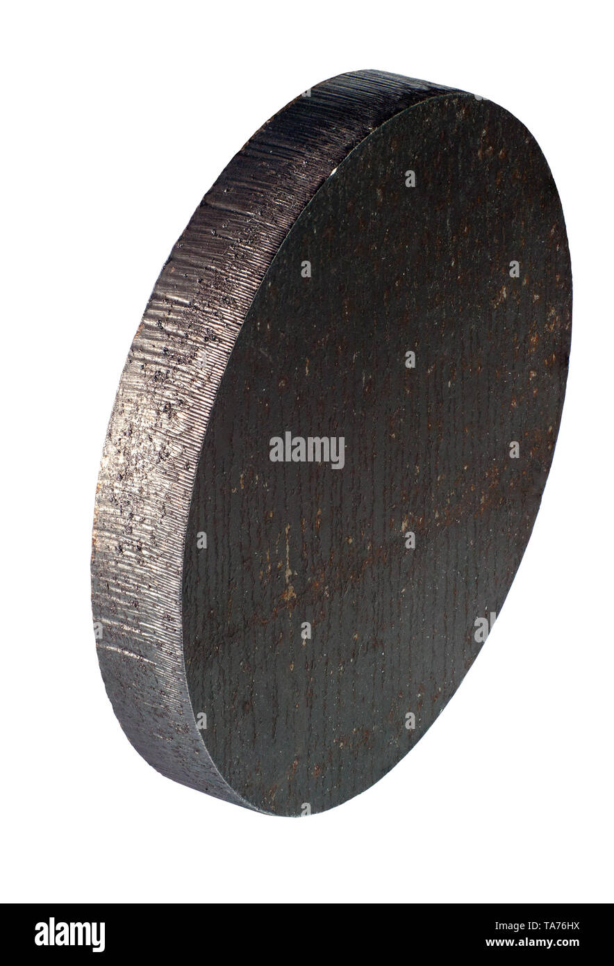 Steel circle cutted by CNC laser isolated Stock Photo