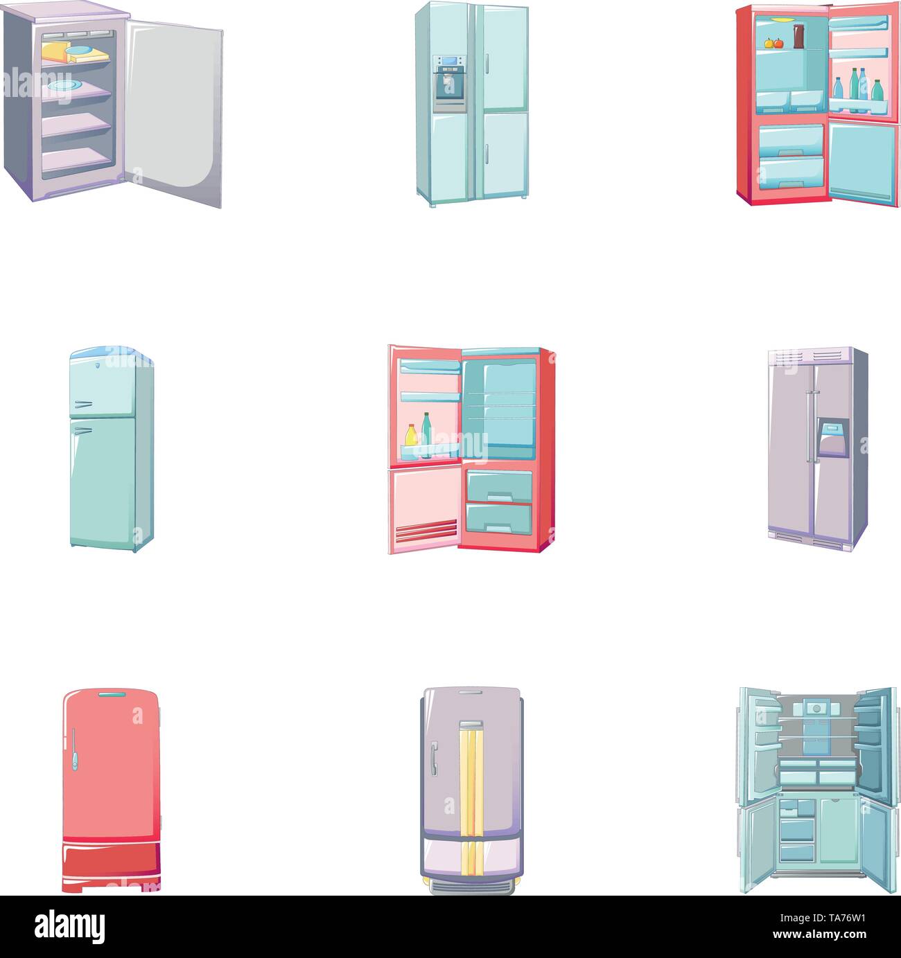 Freezer icons set, cartoon style Stock Vector