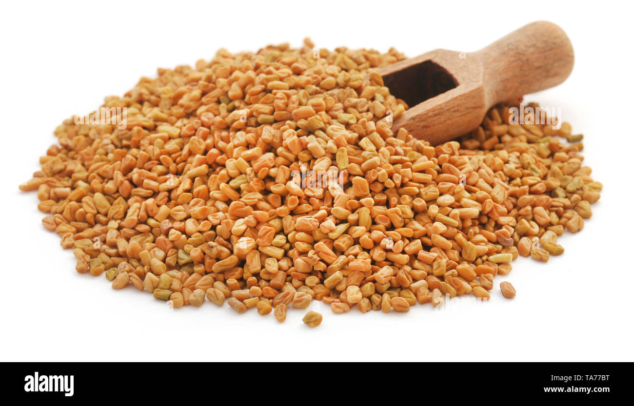 Fenugreek seeds leaves over white background Stock Photo Alamy