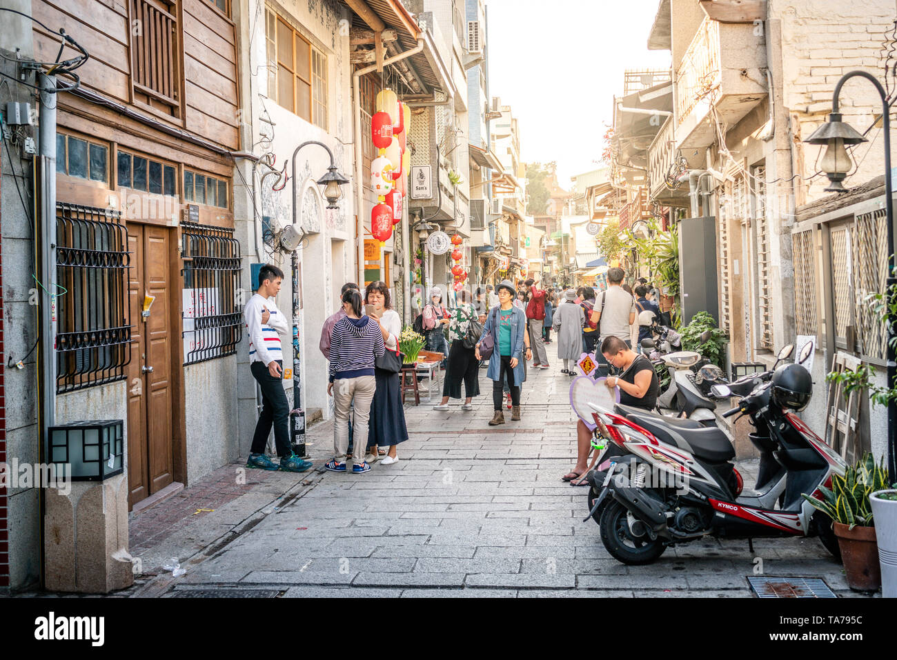 20 February 2018, Tainan Taiwan : View of old Shennong pedestrian street with people in Tainan Taiwan Stock Photo