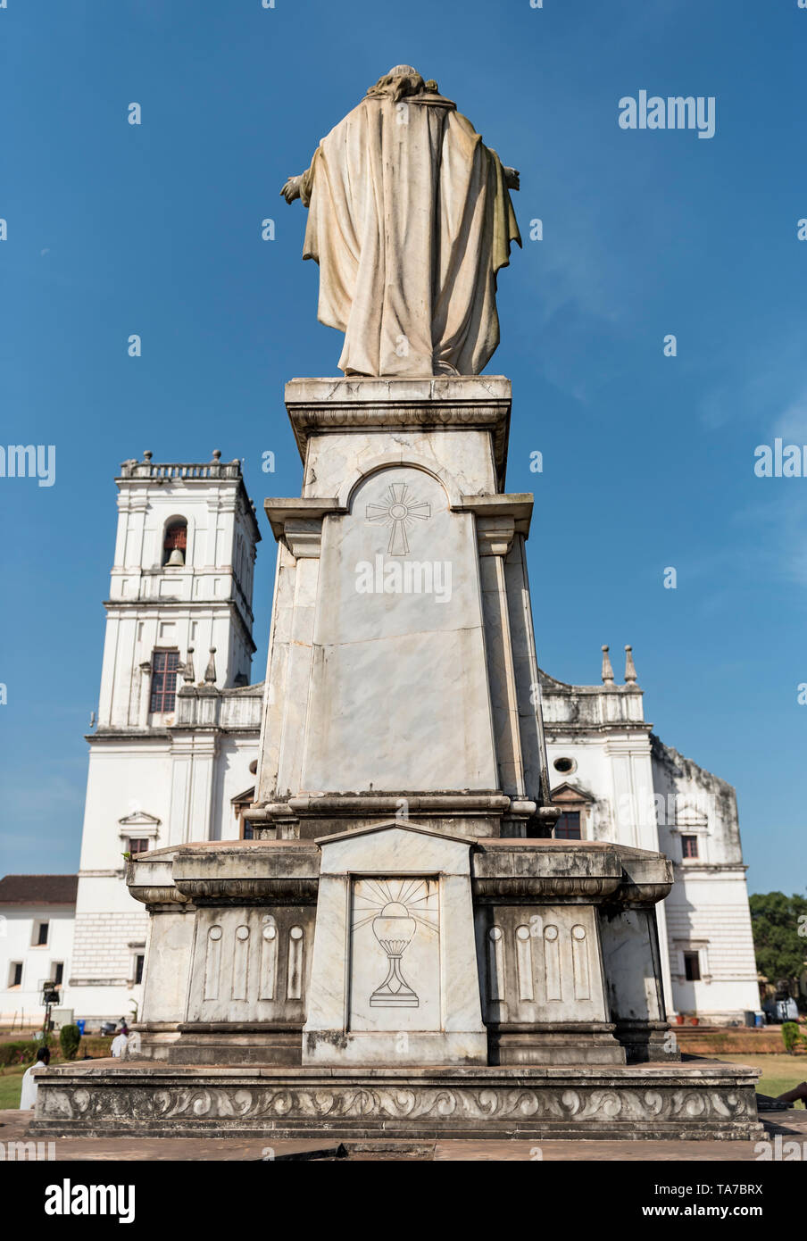 Statue of Sacred Heart of Jesus opposite the Se Cathedral, Old Goa, India Stock Photo