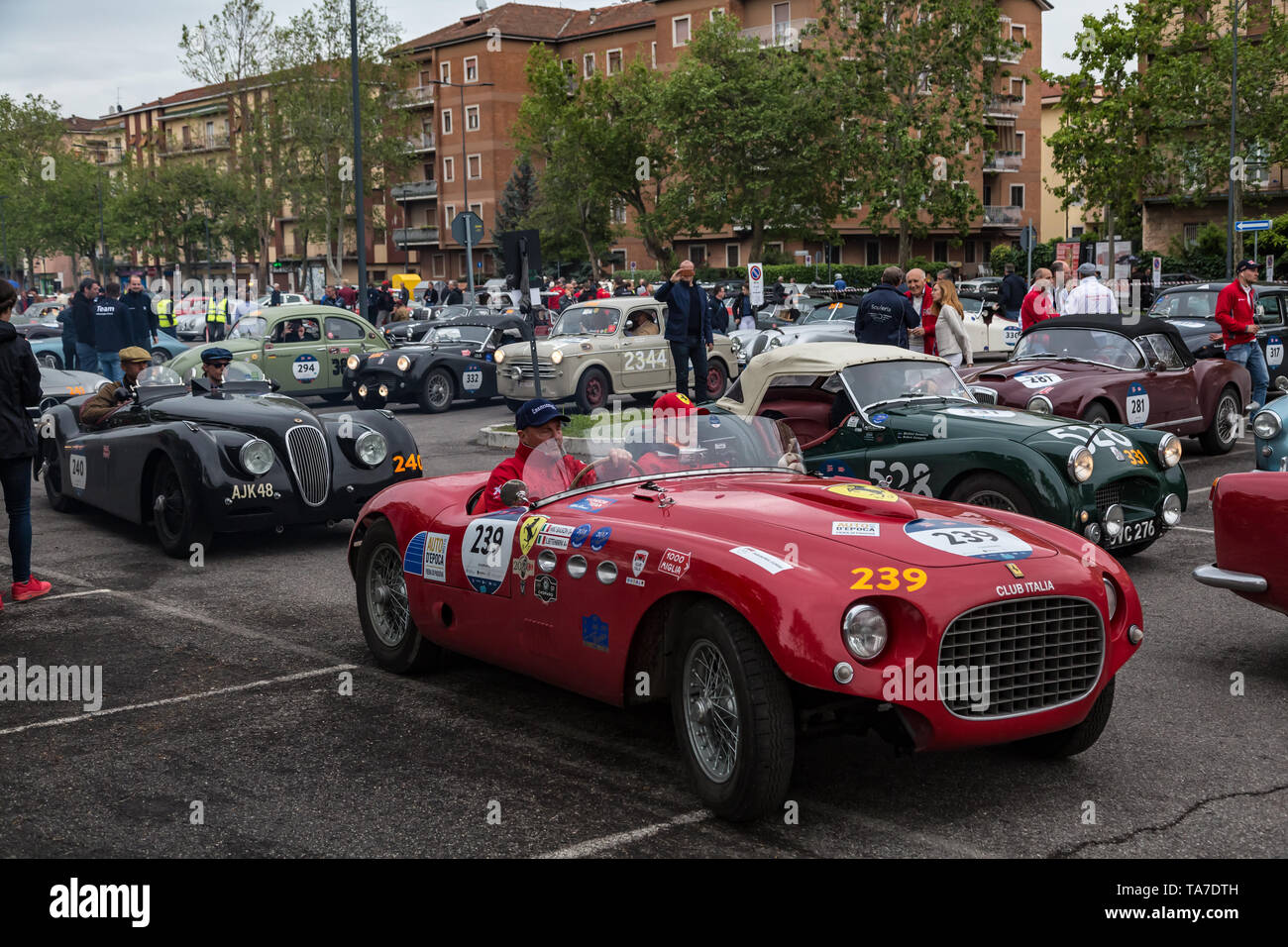 Old Italian Racing Brescia, Italy - May 18, 2019: Triumphant entry of the classic Italian ...