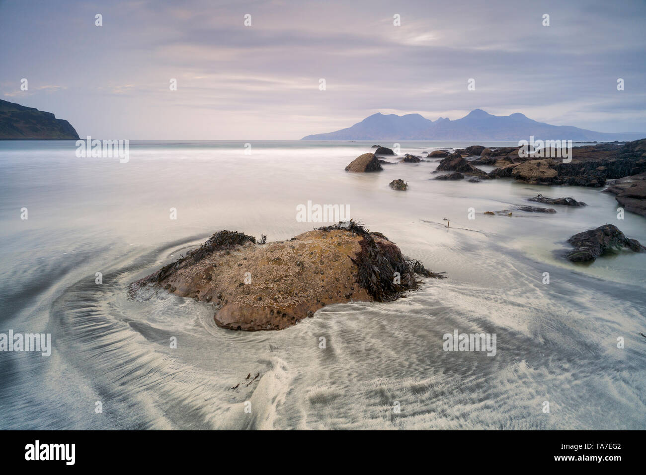 The Isle of Rhum from Laig Bay, Cleadale, Isle of Eigg, Small Isles