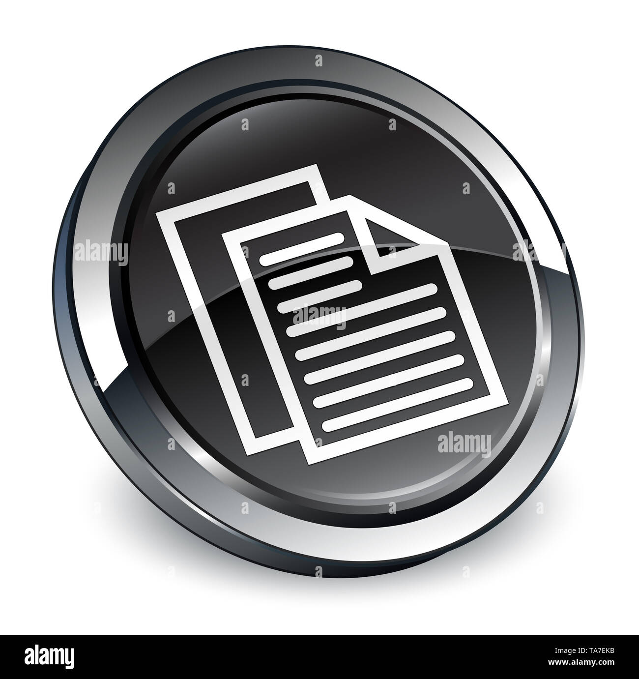 Document pages icon isolated on 3d black round button abstract ...