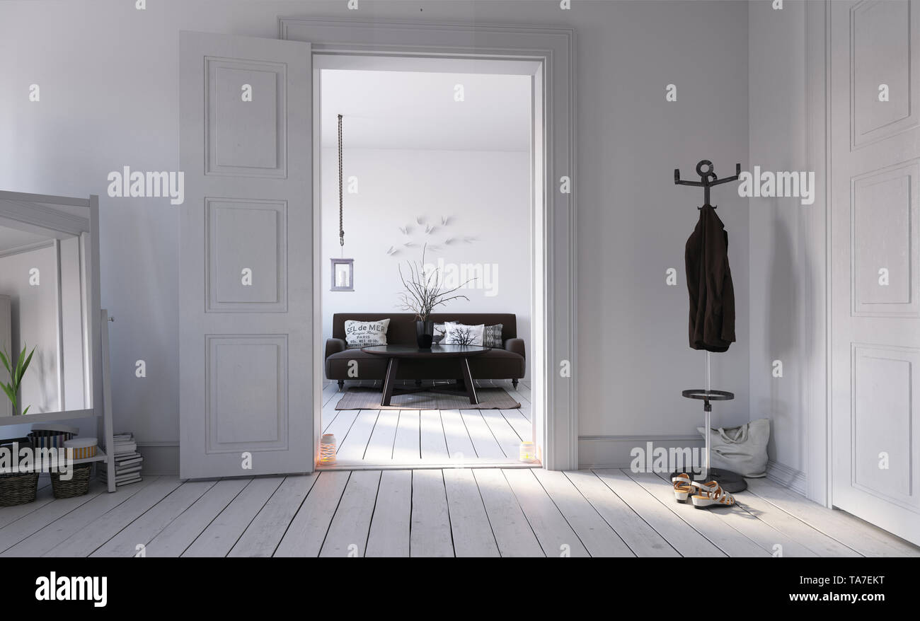 modern scandinavian style living interior design. 3d rendering concept ...
