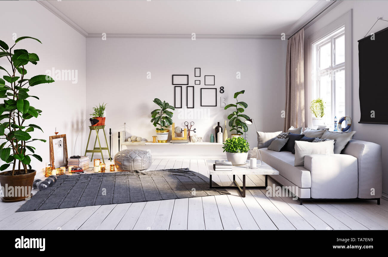 modern living interior design. 3d rendering concept Stock Photo - Alamy