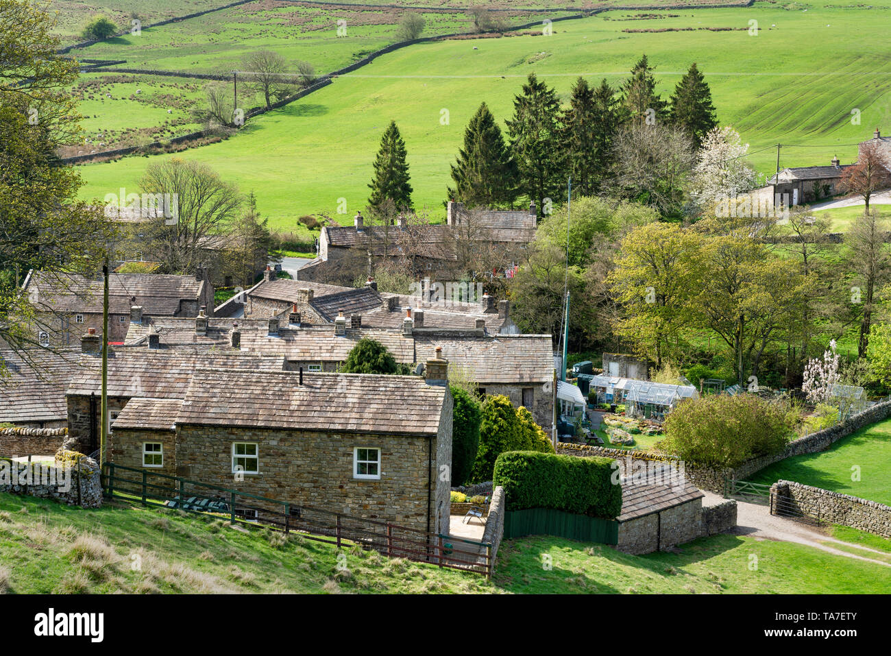 Langthwaite village, in the remote and most northerly Yorkshire Dale Arkengarthdale, near Reeth in Swaledale, UK. Stock Photo
