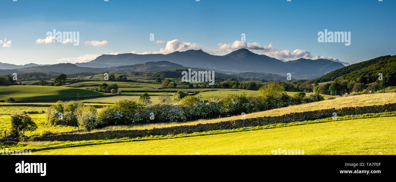 The Crake Valley from Lowick Green bathed in early evening sunlight. Stock Photo