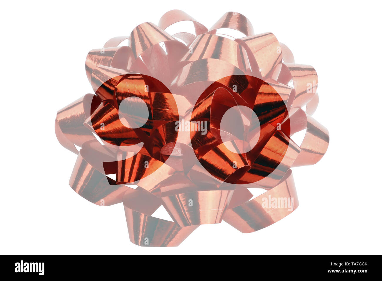 Closeup of a red gift ribbon with highlighted number 90 Stock Photo