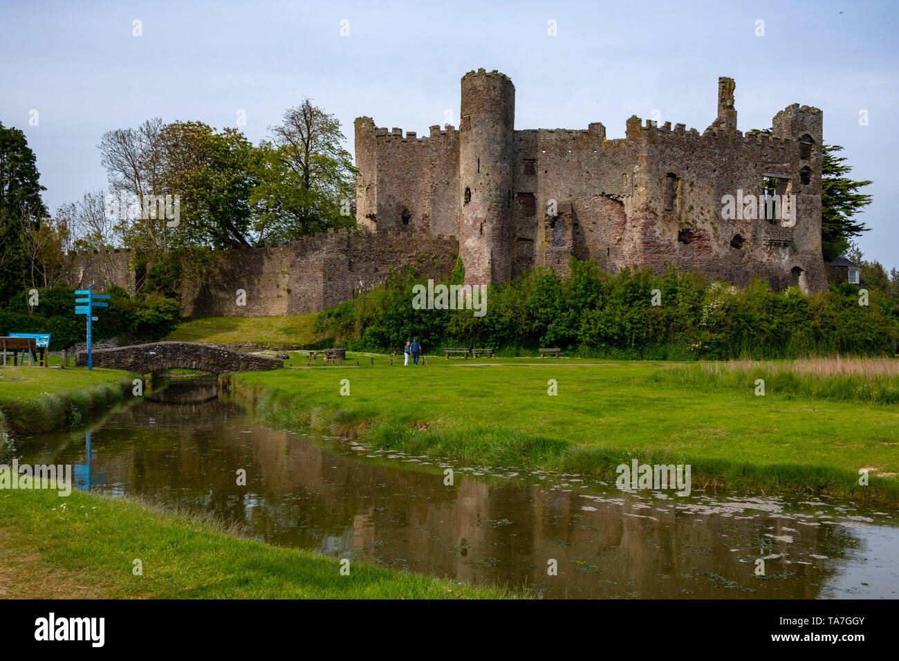 Laugharne Castle and bridge Stock Photo