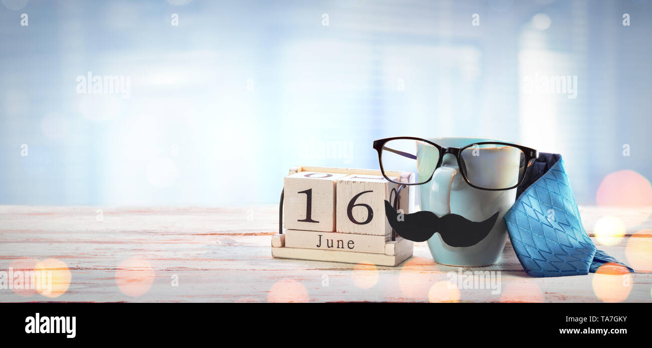 Fathers Day Concept - Mug Glasses And tie On Table Stock Photo