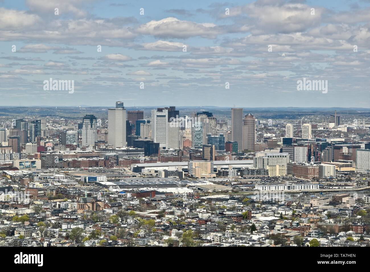 The Boston, Massachusetts Skyline As Seen From A Plane Landing At Logan ...