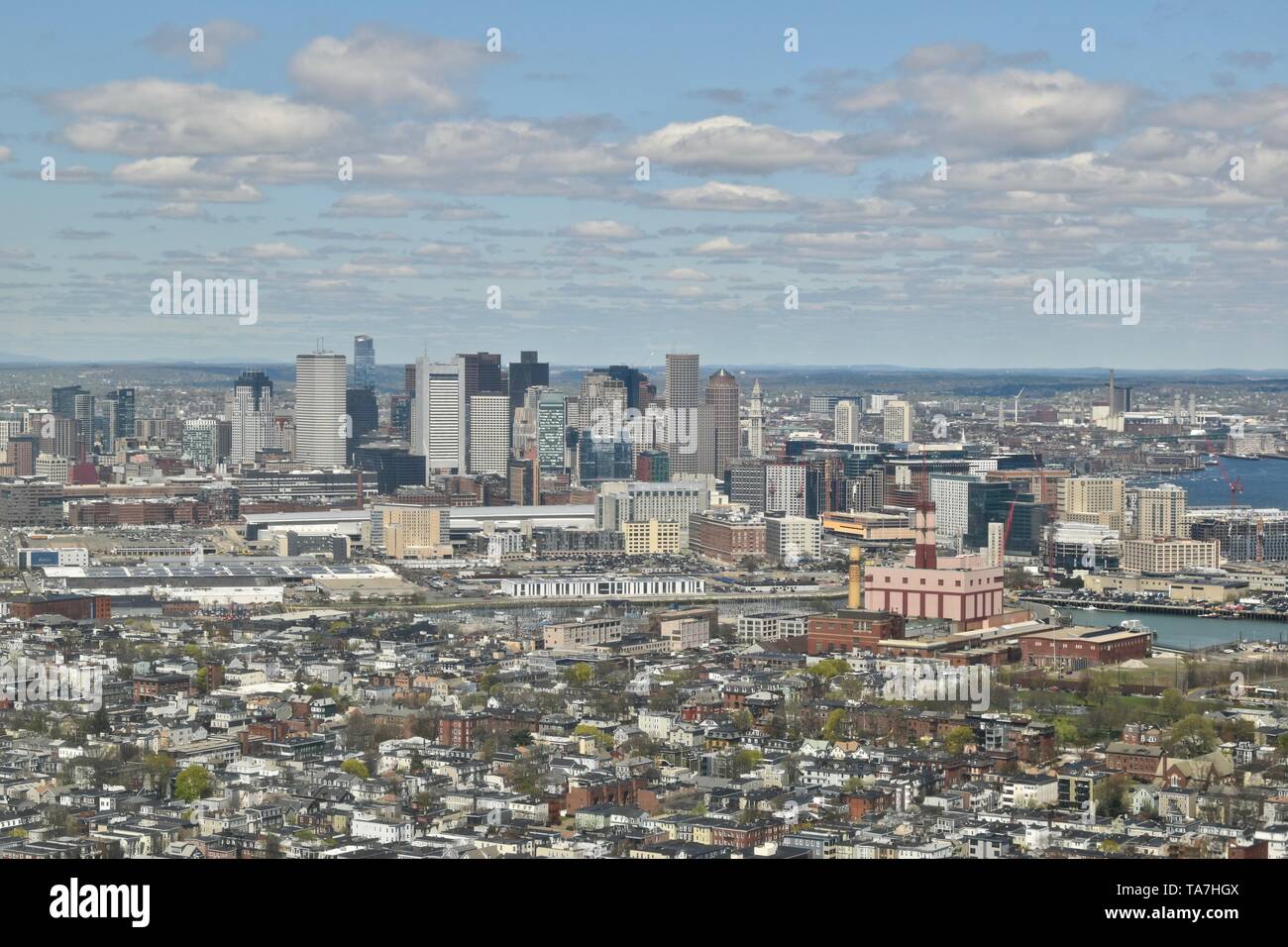 The Boston, Massachusetts Skyline As Seen From A Plane Landing At Logan ...