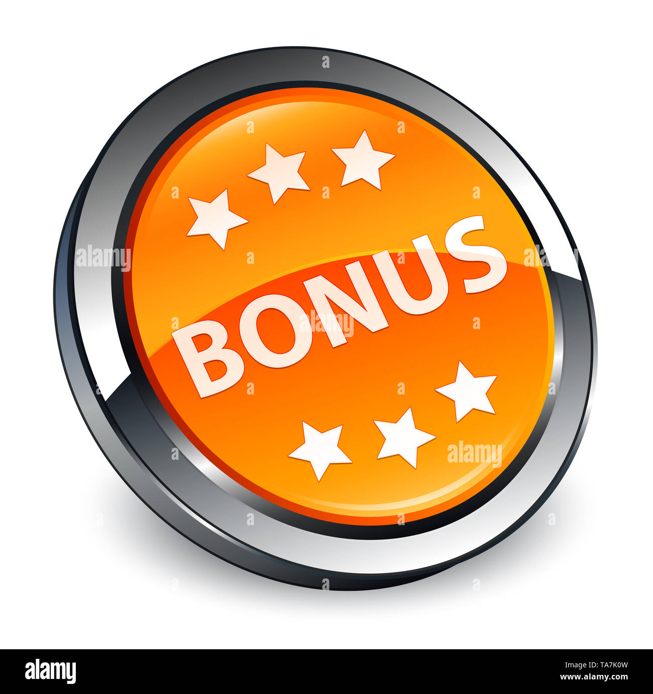 Bonus icon isolated on 3d orange round button abstract illustration ...