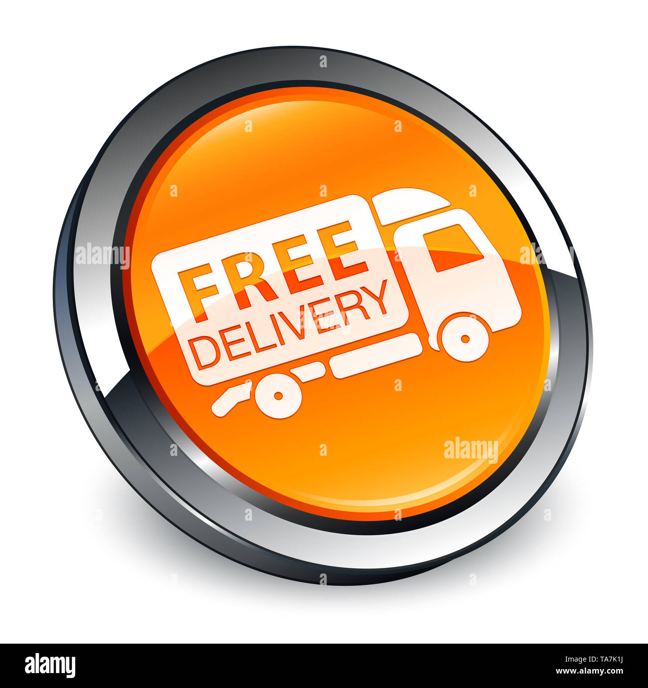 Free delivery truck icon isolated on 3d orange round button