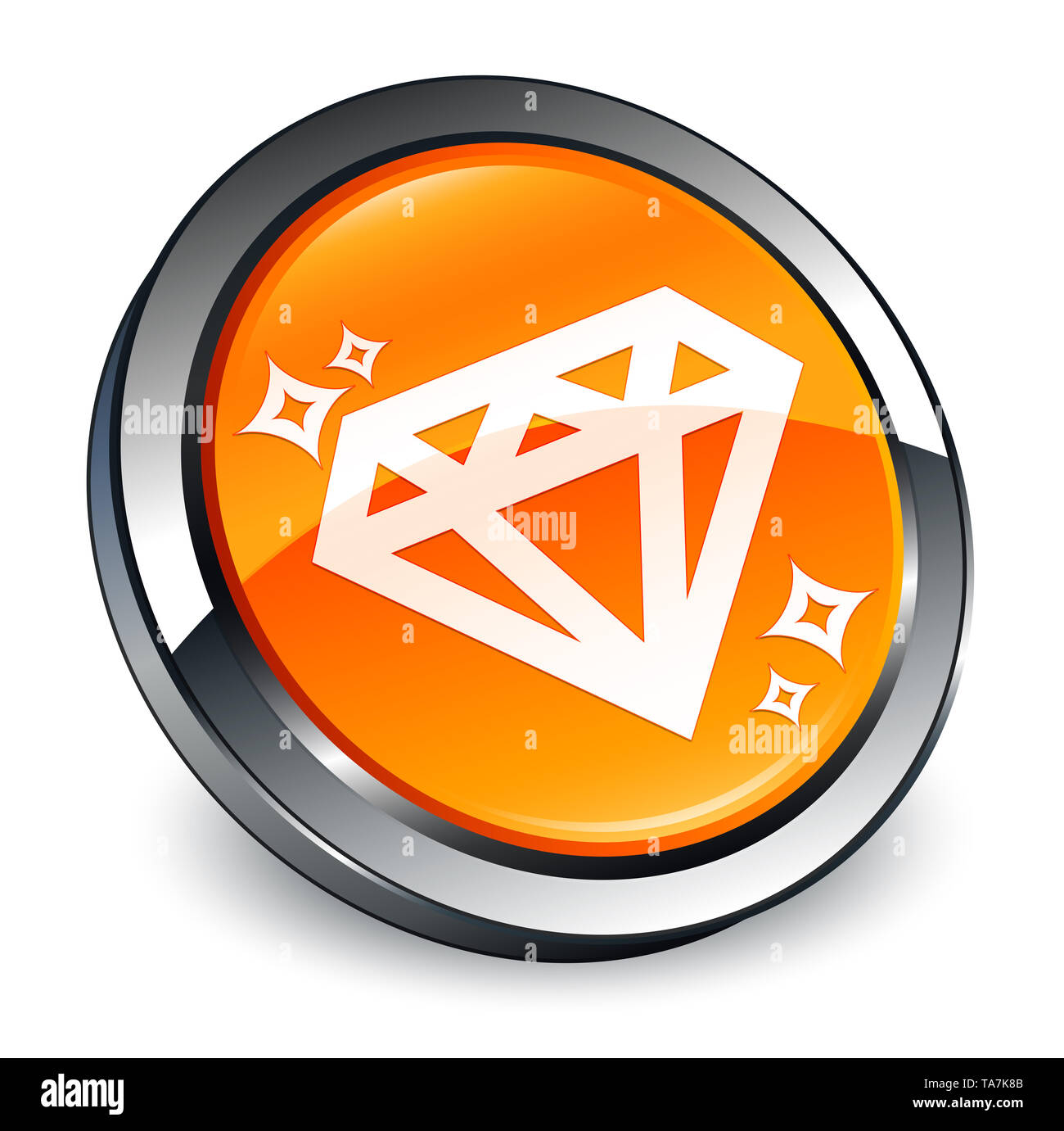Diamond icon isolated on 3d orange round button abstract illustration ...