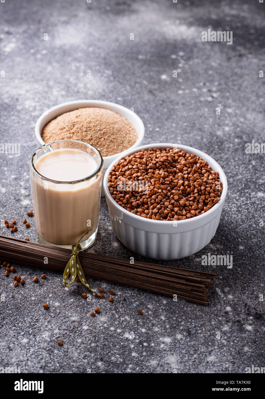 Gluten free buckwheat flour, soba noodle and nondairy milk Stock Photo Alamy