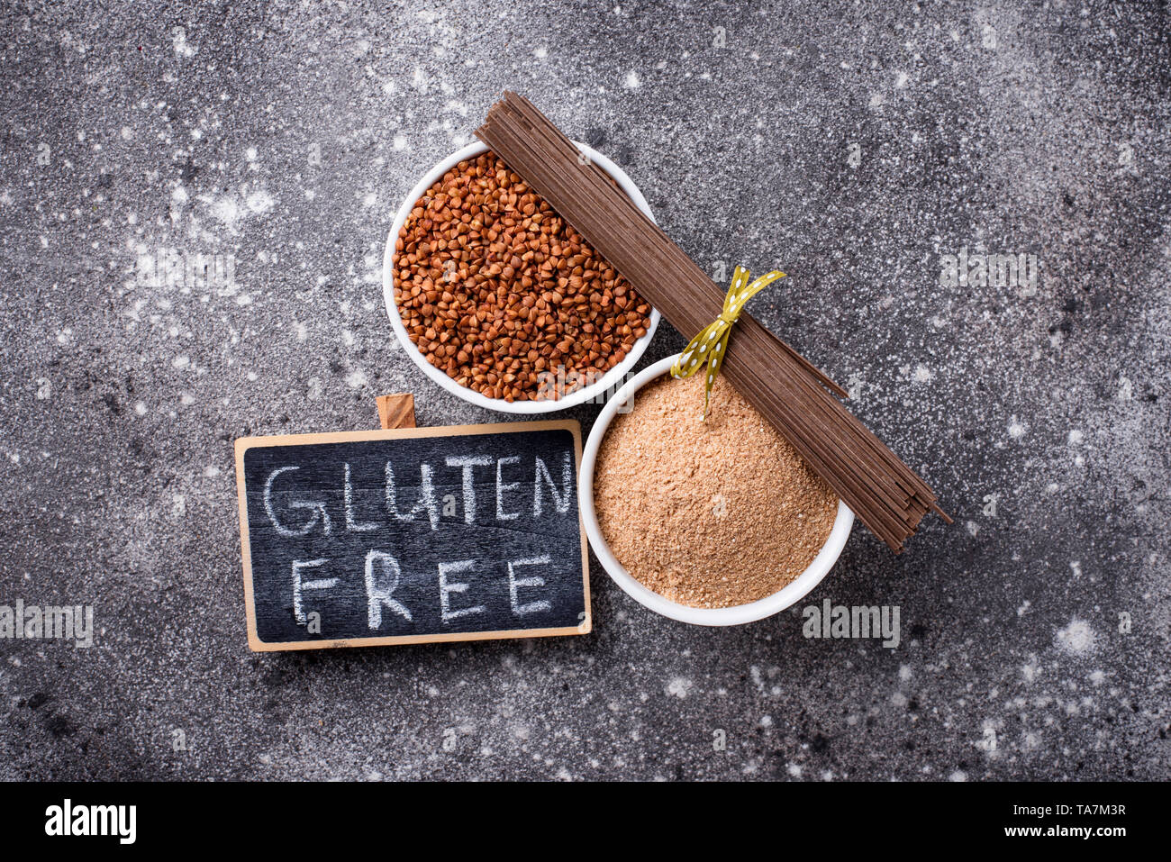 Gluten free buckwheat flour and soba noodle Stock Photo Alamy