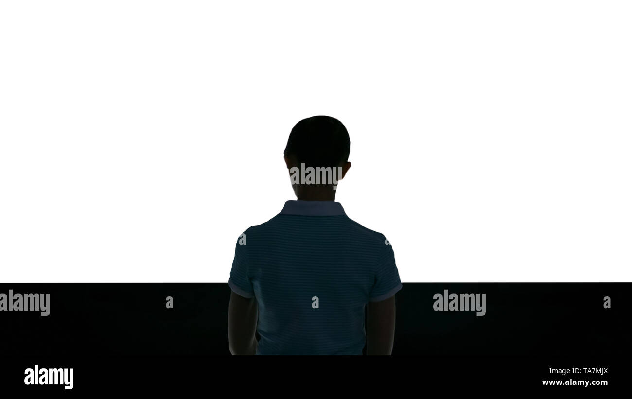 Young woman looking at white empty large display Stock Photo