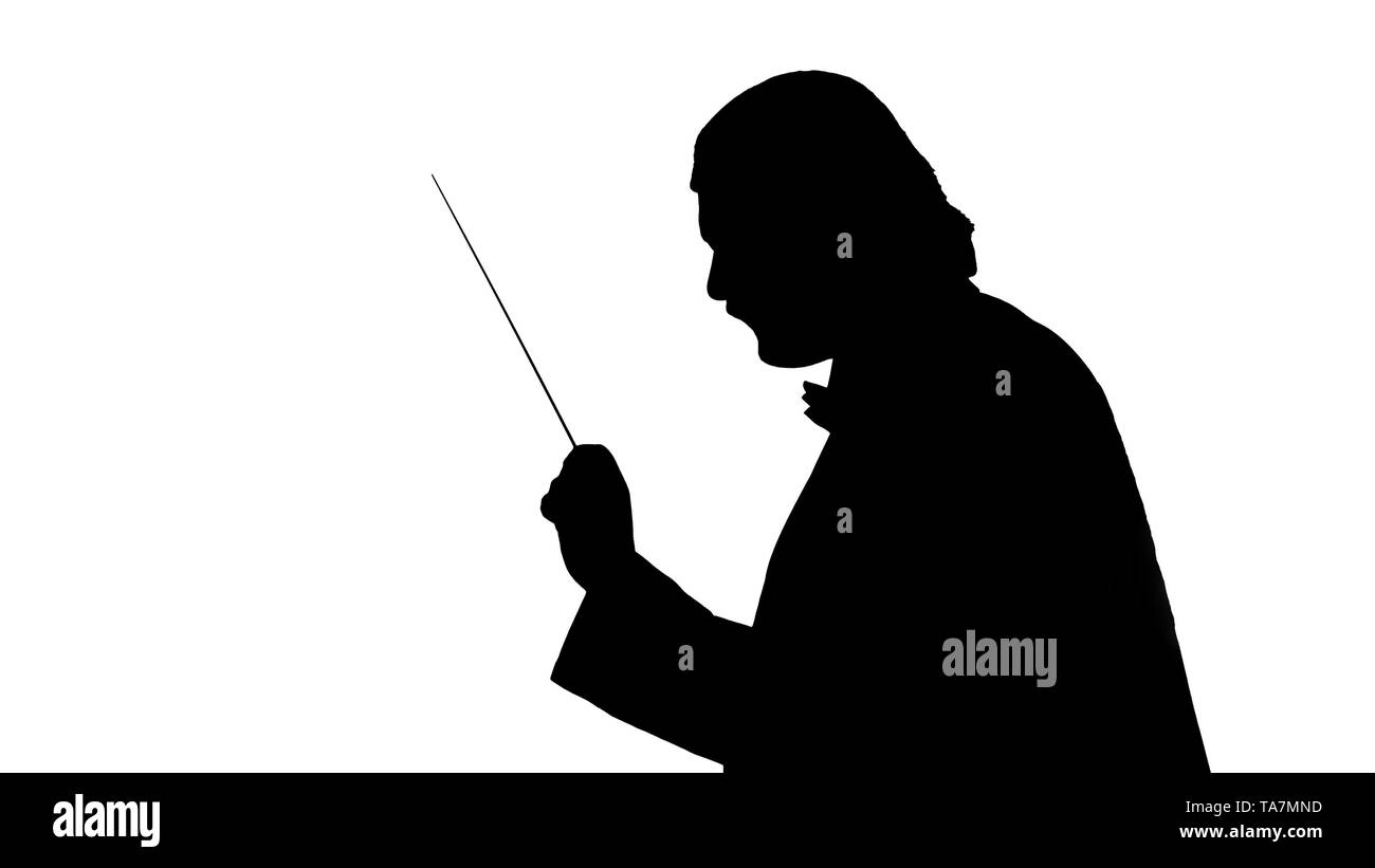 Unrecognizable man conductor silhouette on white background Stock Photo