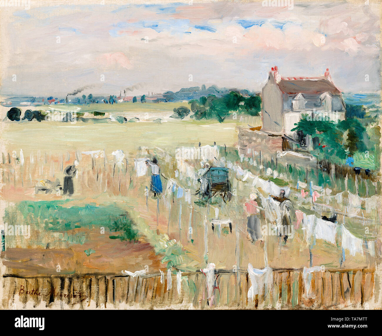 Berthe Morisot, Hanging the Laundry out to Dry, painting, 1875 Stock Photo