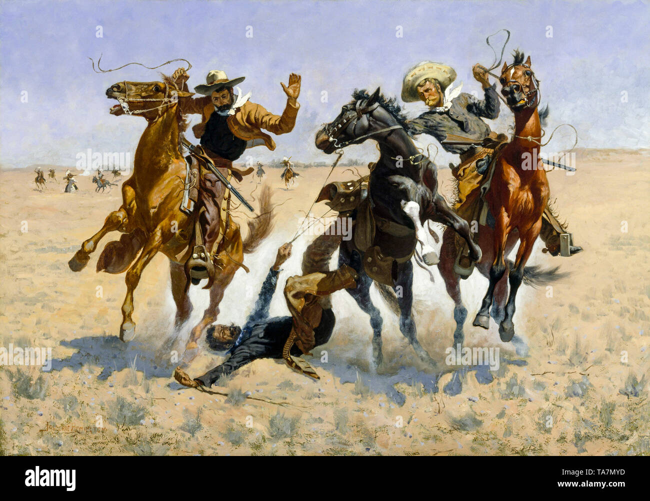 Frederic Remington, Aiding a Comrade, Wild West painting, 1890 Stock Photo