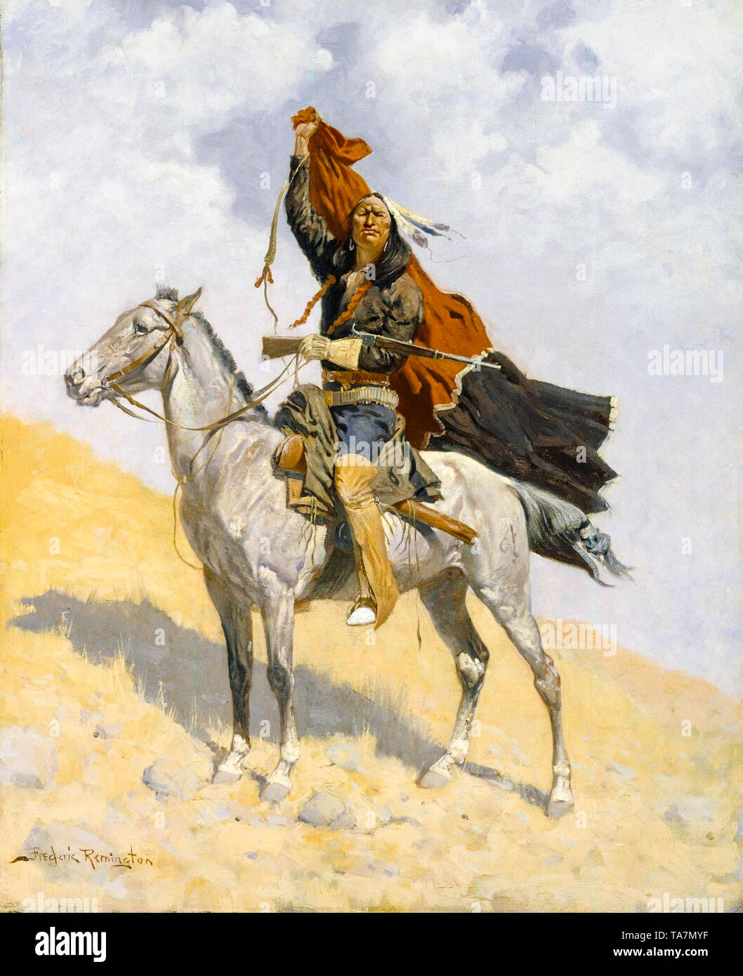 Frederic Remington, The Blanket Signal, painting, c. 1894 Stock Photo