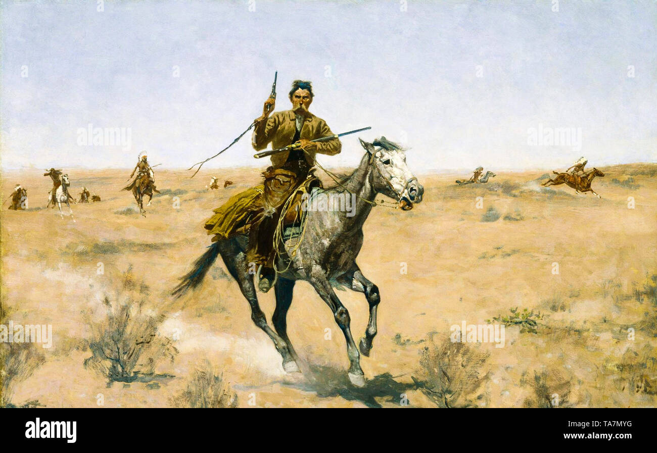 Frederic Remington, The Flight, Wild West painting, 1895 Stock Photo