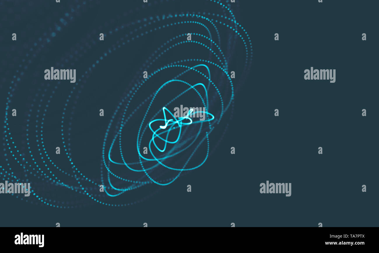 Abstract Music background. Big Data Particle Flow Visualisation. Science infographic futuristic illustration. Sound wave. Sound visualization Stock Photo