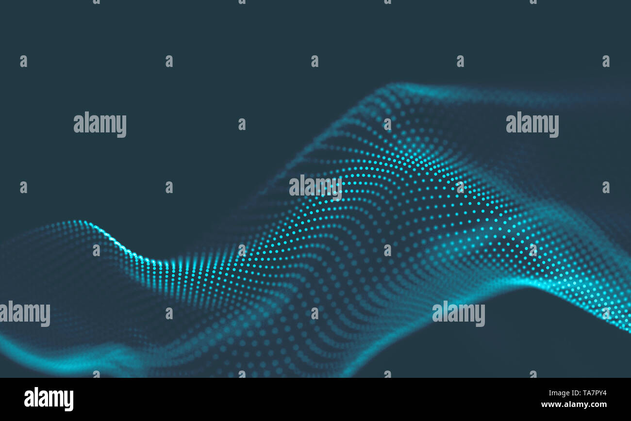 Abstract Music background. Big Data Particle Flow Visualisation. Science infographic futuristic illustration. Sound wave. Sound visualization Stock Photo