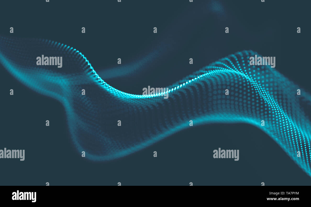 Abstract Music background. Big Data Particle Flow Visualisation. Science infographic futuristic illustration. Sound wave. Sound visualization Stock Photo