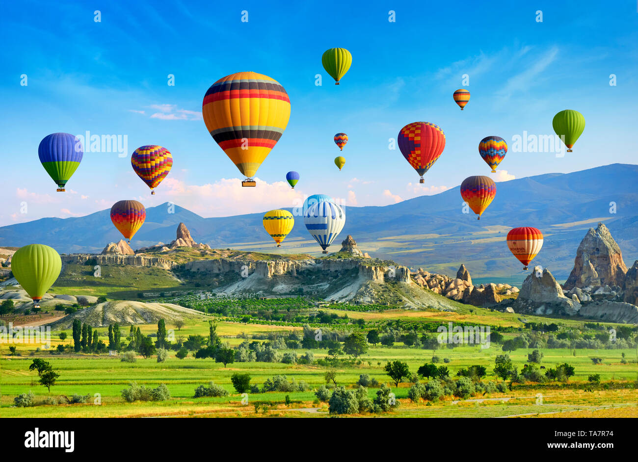 Cappadocia - balloon flying on the sky, Turkey Stock Photo