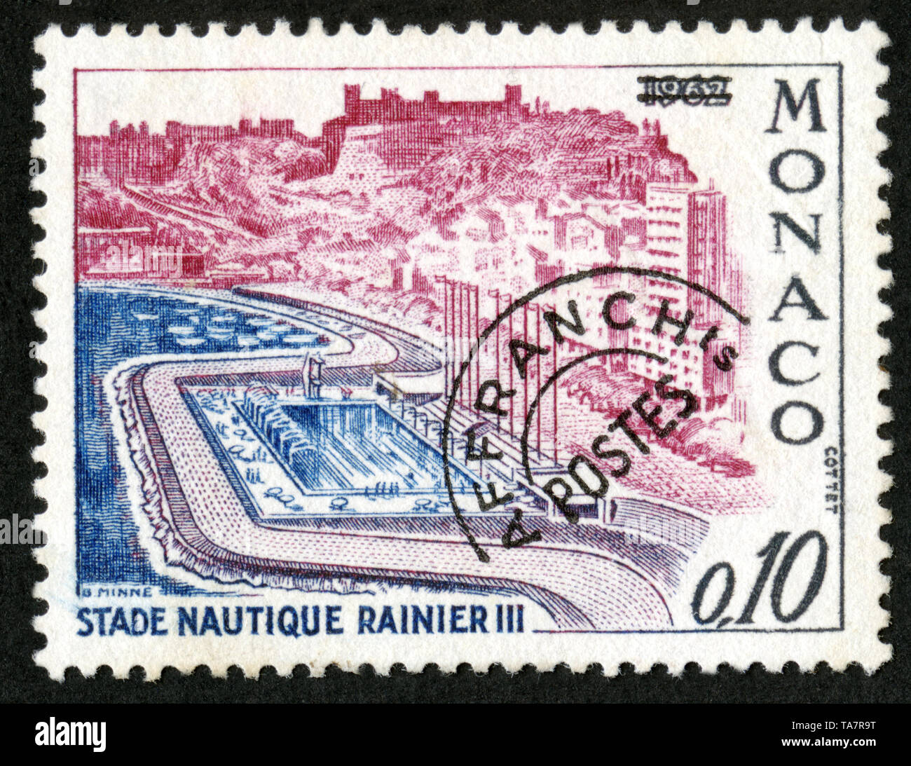 Stamp print in Monaco,architecture,1962, nautical stage rainier III Stock  Photo - Alamy