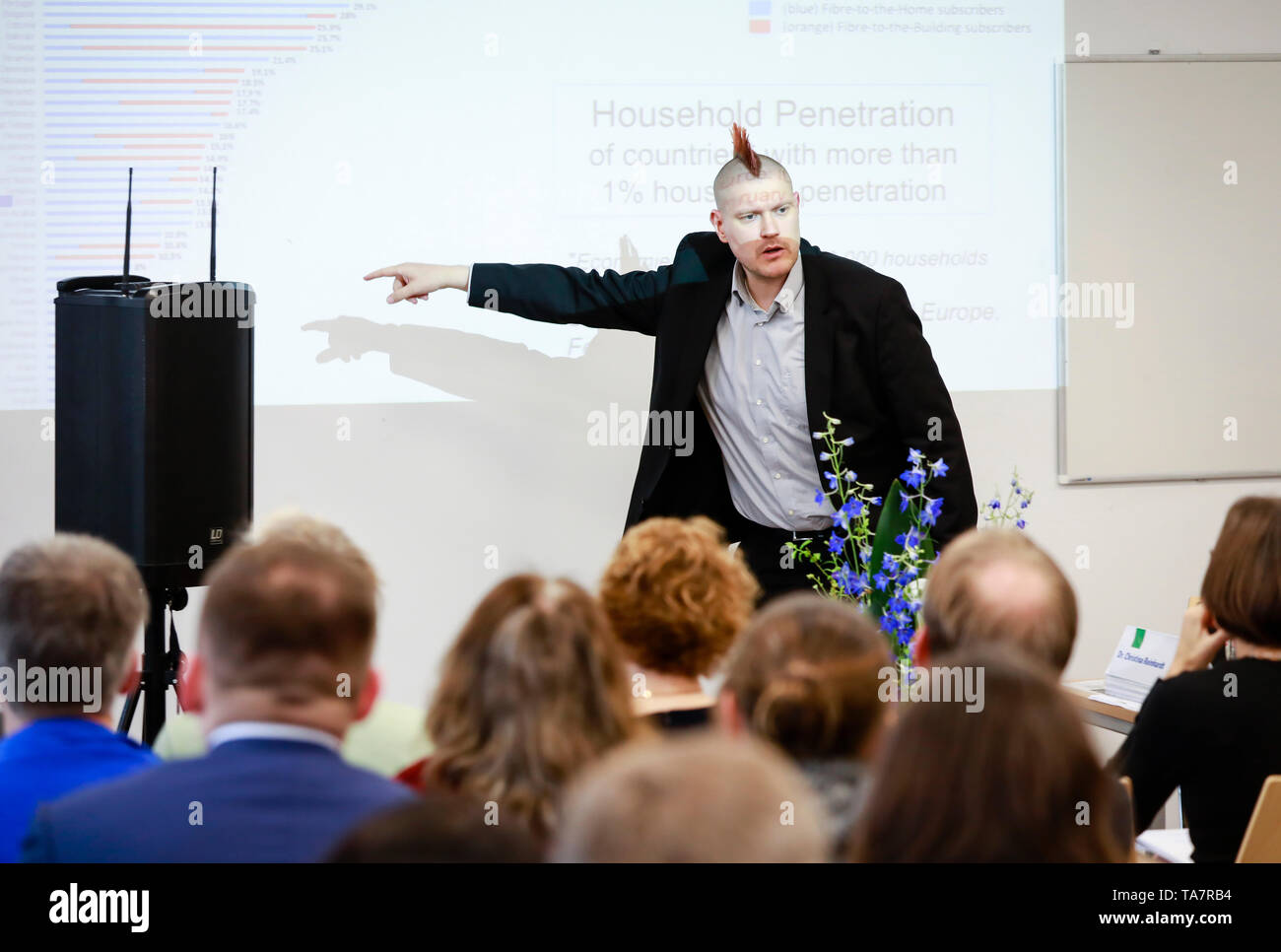 04.04.2019, Bochum, North Rhine-Westphalia, Germany - Sascha Lobo at the keynote lecture - Trends in digital communication - on the occasion of the aw Stock Photo