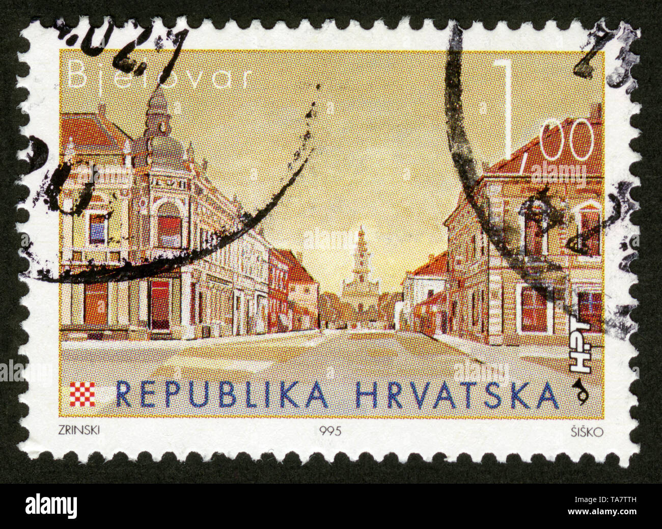 Stamp print in Croatia,1995,Bjelovar Stock Photo