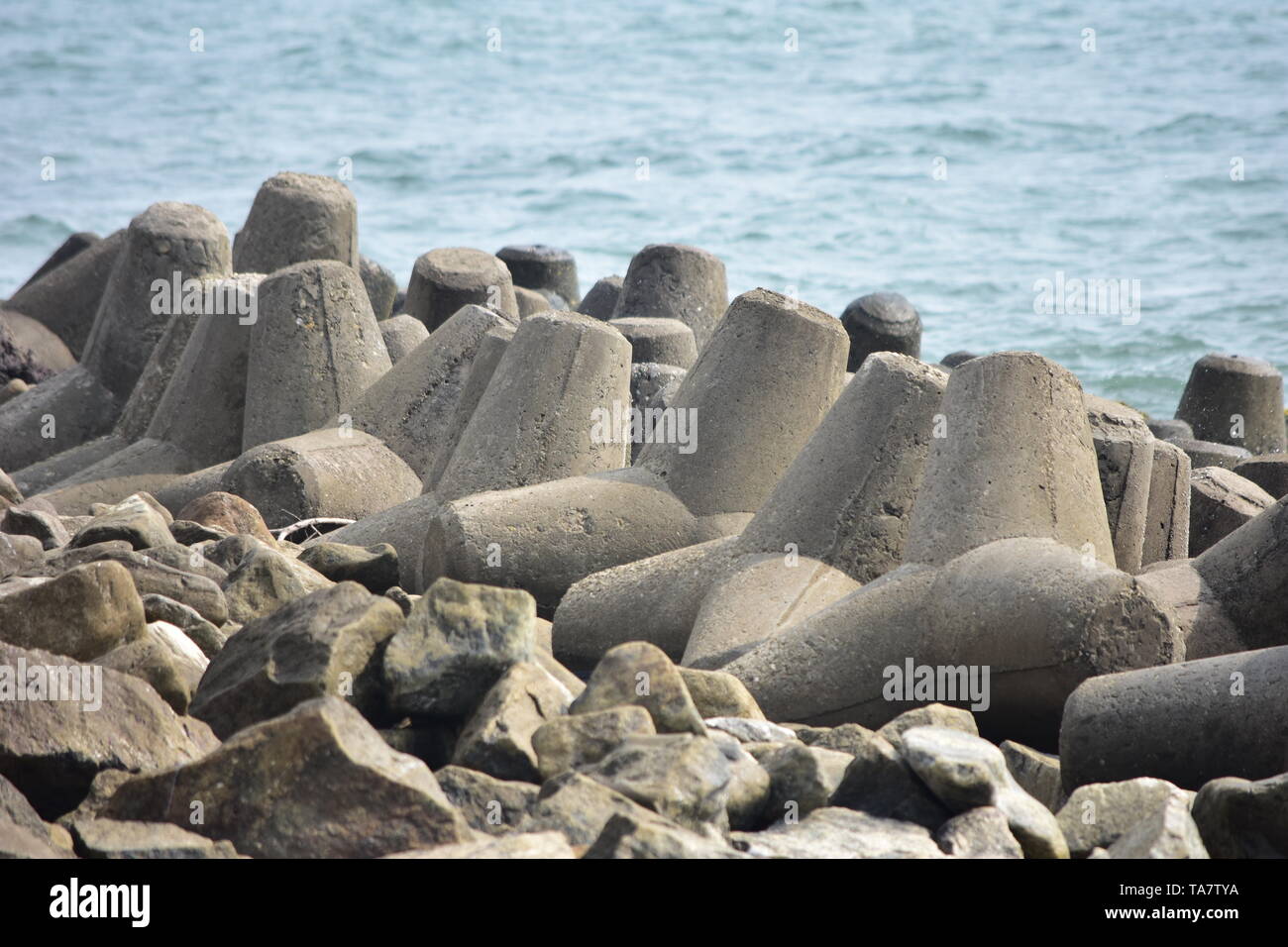 Kollam, Kerala, India: March 2, 2019 - Tangasseri Lighthouse Beach Stock Photo