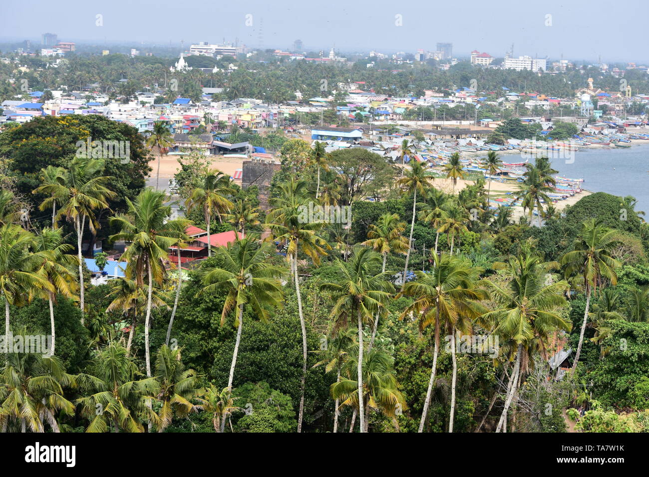 Kollam, Kerala, India: March 2, 2019 - A view from the Tangasseri lighthouse Stock Photo