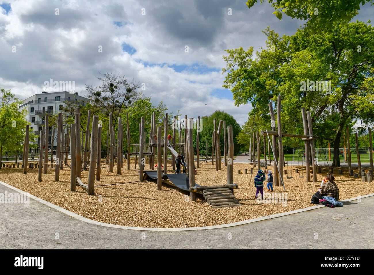 Playground, park in the reversing triangle, cross mountain, Berlin, Germany, Spielplatz, Park am Gleisdreieck, Kreuzberg, Deutschland Stock Photo